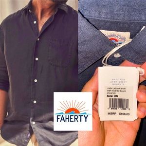 NWT Size XS Faherty Linen Laguna Button Down Long Sleeve Shirt Washed Black